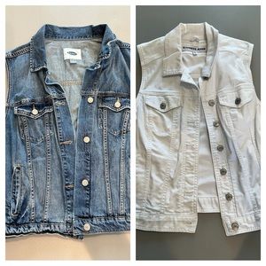Women’s Blue and White Denim Vest Jackets - Size L